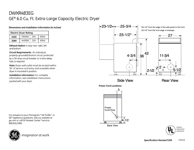 Image de la première page du manuel de l'appareil DWXR483EGWW