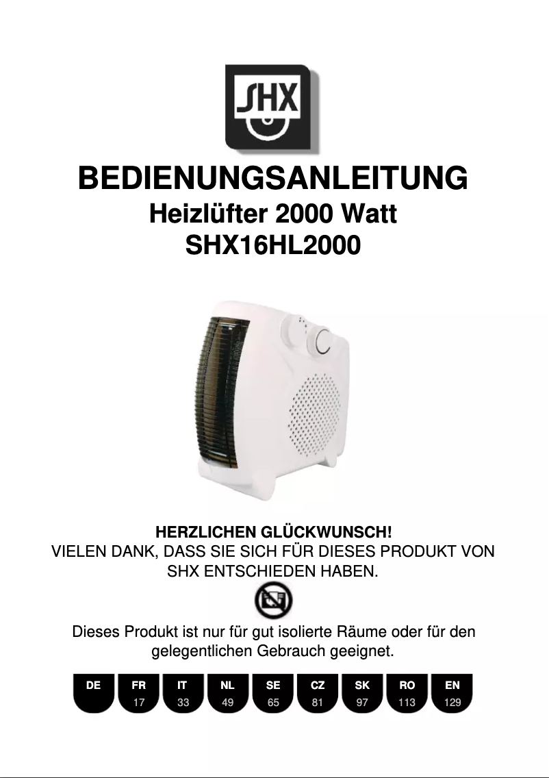 Page n°1 - Manuel utilisateur SHX SHX16HL2000