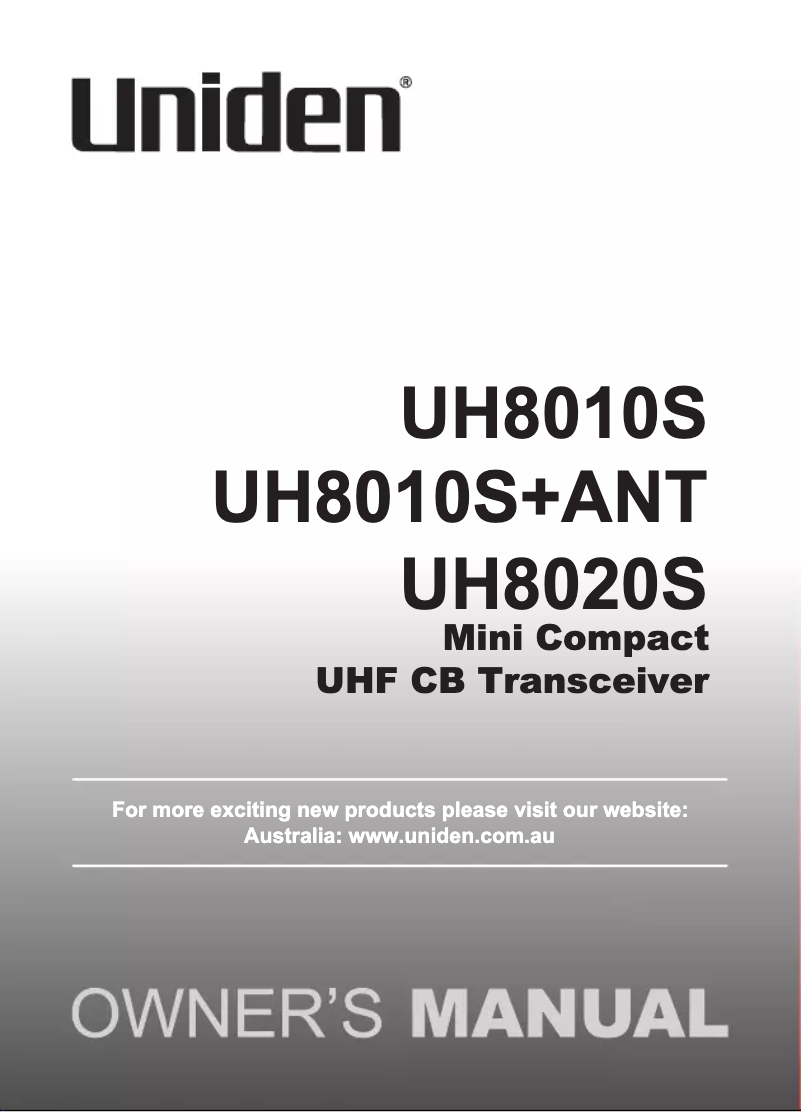 Page n°1 - Manuel utilisateur Uniden UH8020S