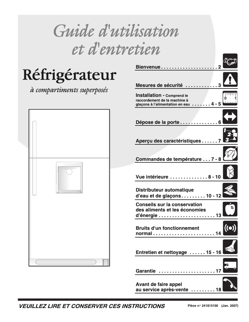 Page n°1 - Manuel utilisateur Frigidaire GLHT218WHW