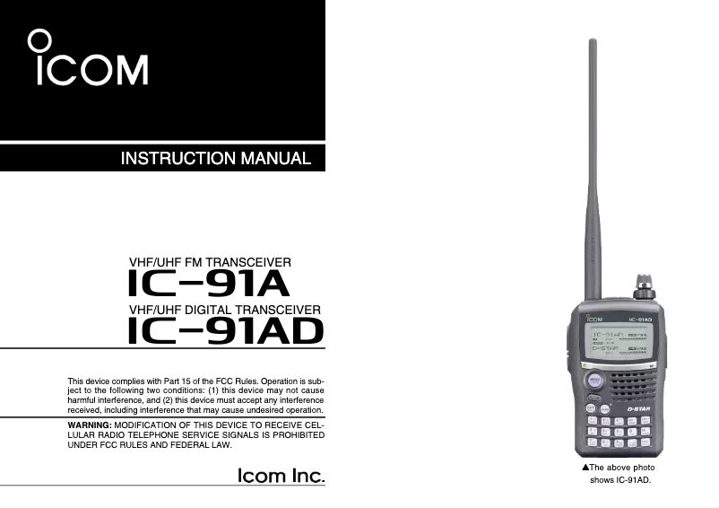Page n°1 - Manuel utilisateur ICOM IC-91A