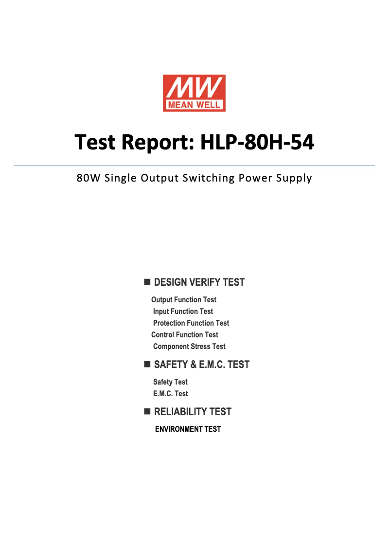 Page 1 de la notice Fiche technique Mean Well HLP-80H-54