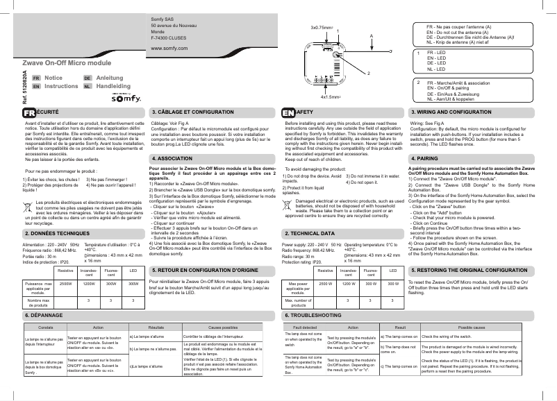 Page n°1 - Manuel utilisateur Somfy Zwave On-Off Micro module