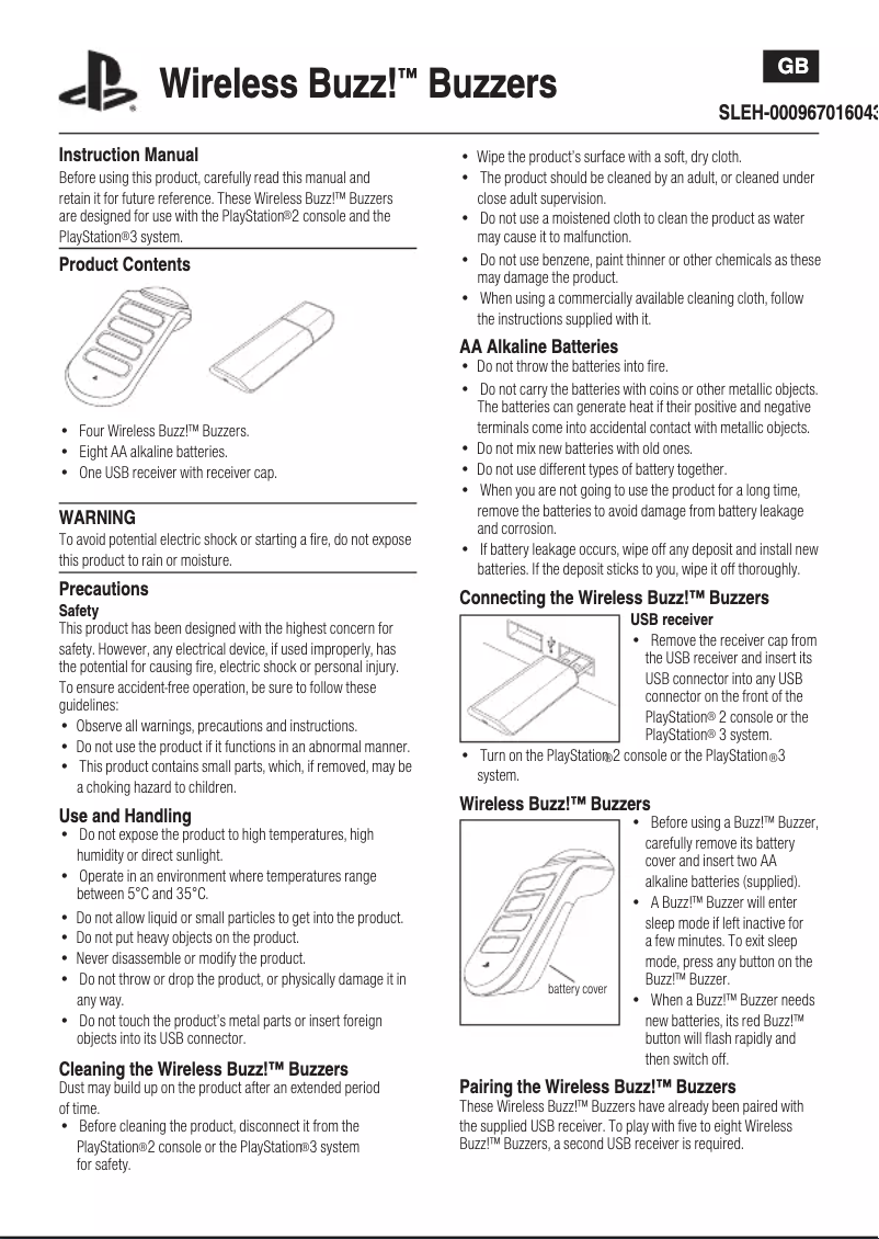 Page 1 de la notice Manuel utilisateur Sony PS2 Wireless Buzz Buzzers
