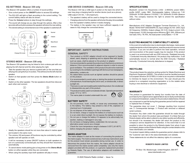 Page 1 de la notice Manuel utilisateur Roberts Beacon 330