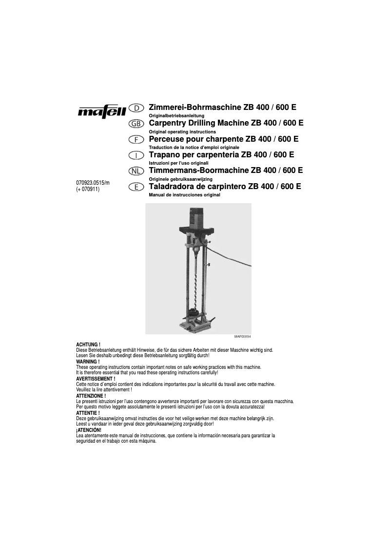 Page n°1 - Manuel utilisateur Mafell S ZB 400 E