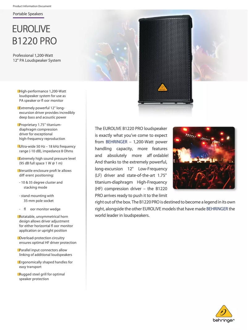 Image de la première page du manuel de l'appareil Eurolive B1220 Pro