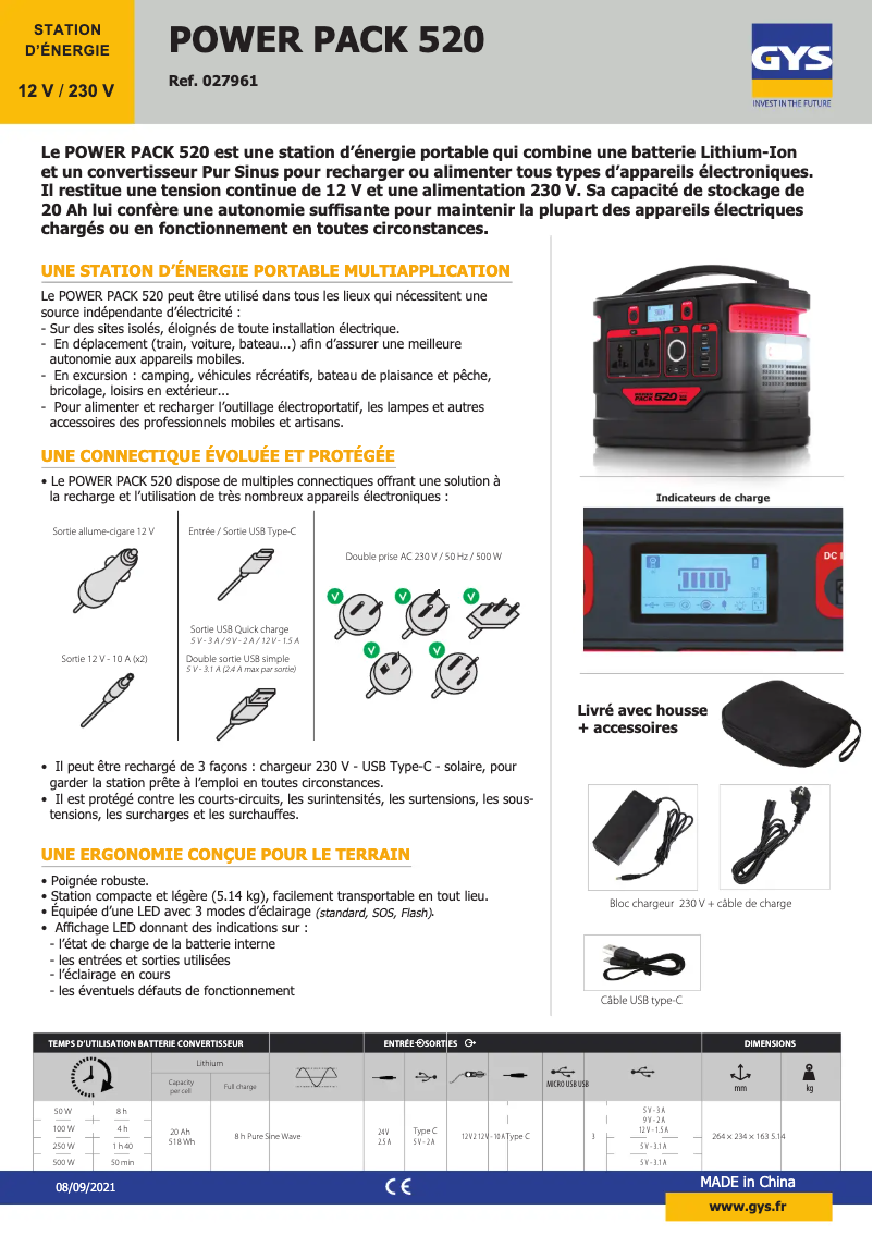 Page n°1 - Fiche technique GYS Power Pack 520
