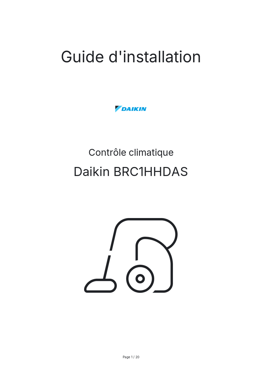 Image de la première page du manuel de l'appareil BRC1HHDAS