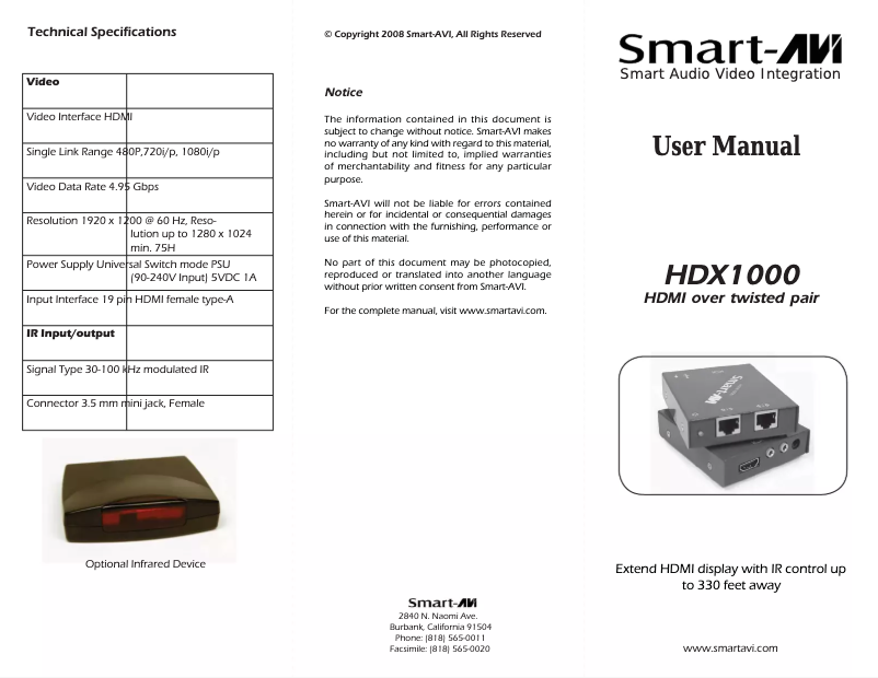 Page n°1 - Manuel utilisateur Smart-AVI HDX-1000
