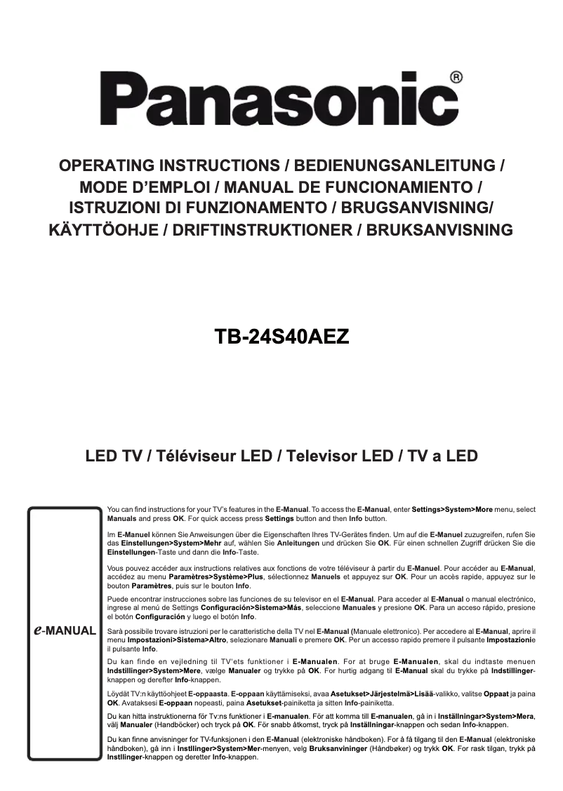 Page 1 de la notice Manuel utilisateur Panasonic TB-24S40AEZ