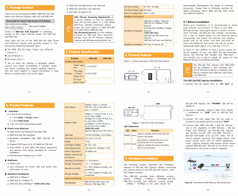 Page 1 de la notice Manuel utilisateur Planet POE-164