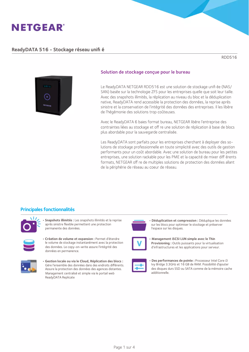 Página 1 del manual Ficha técnica Netgear ReadyData RDD516