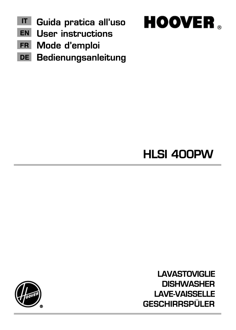 Page 1 de la notice Manuel utilisateur Hoover HLSI 400PW-S