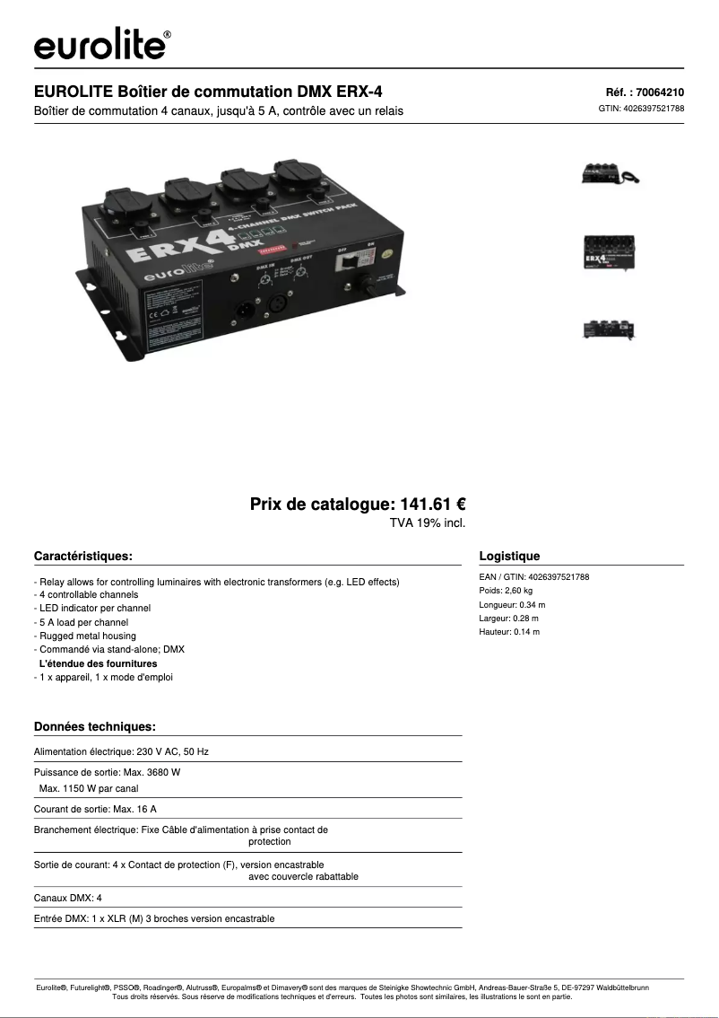Page n°1 - Fiche technique Eurolite ERX-4