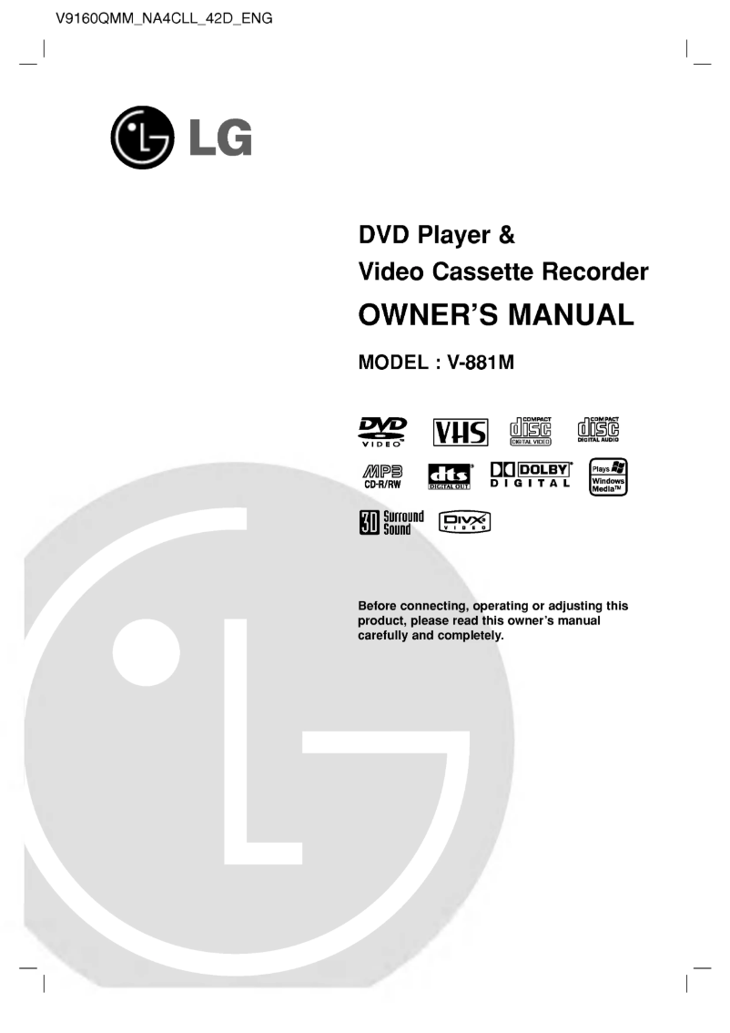 Page 1 de la notice Manuel utilisateur LG V9160QMM