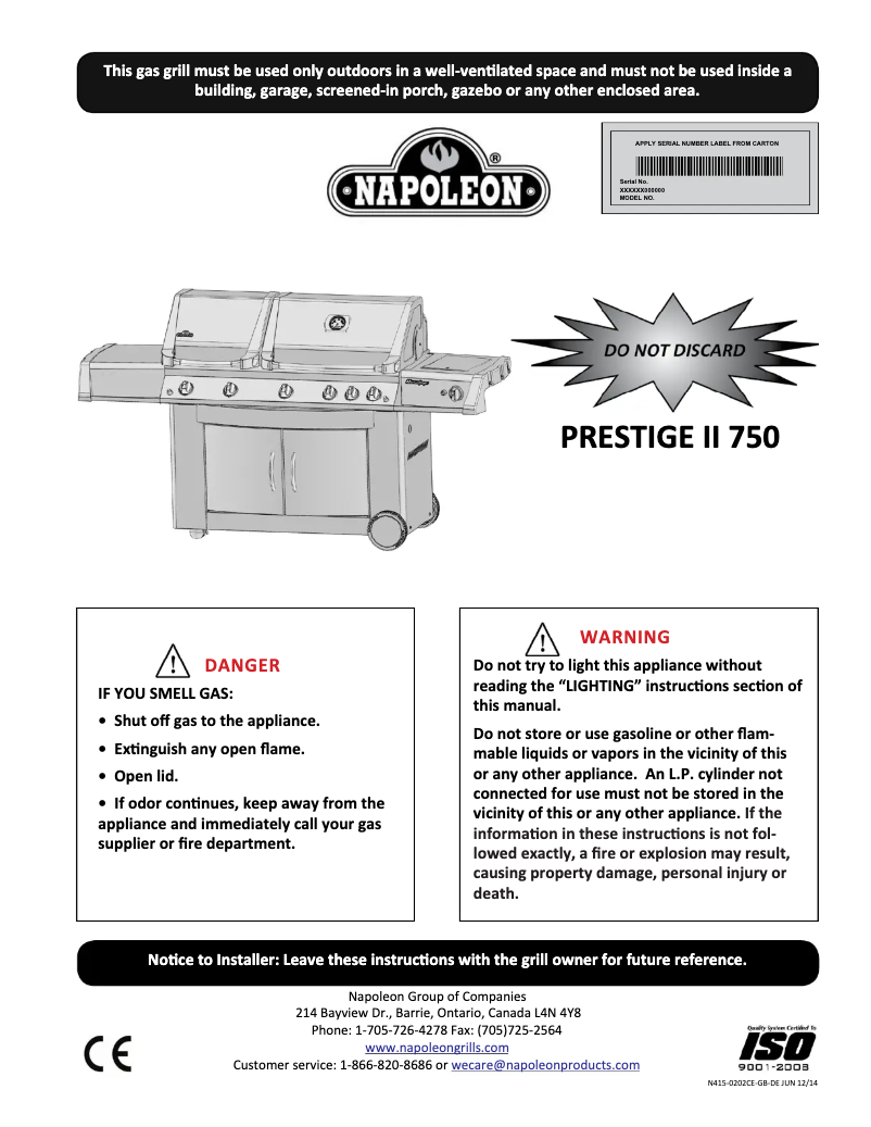 Page n°1 - Manuel utilisateur Napoleon PT750RSIB Prestige II
