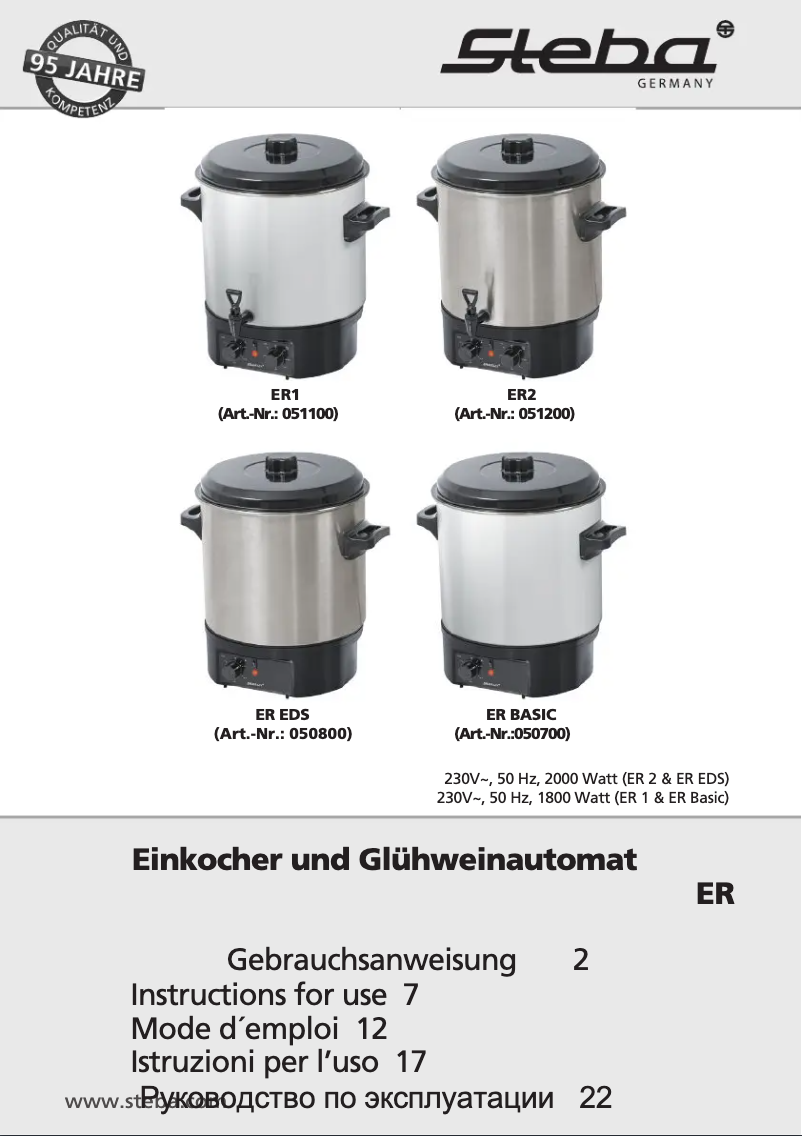 Page n°1 - Manuel utilisateur Steba ER EDS