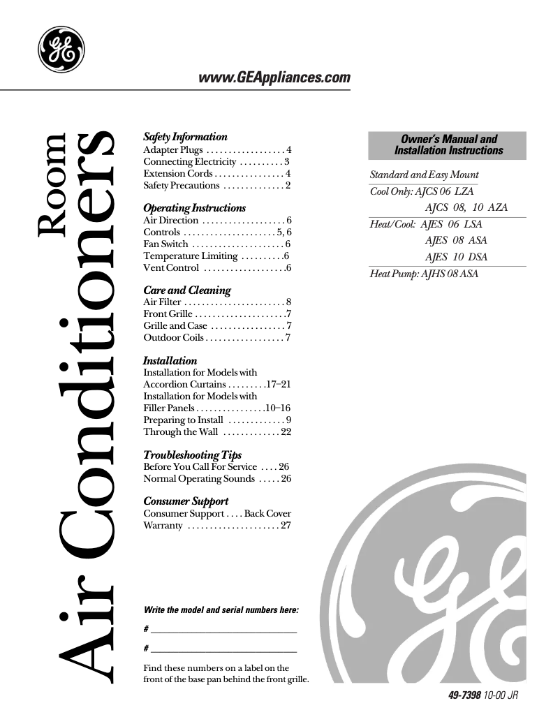 Page 1 de la notice Guide d'installation GE AJES08ASA