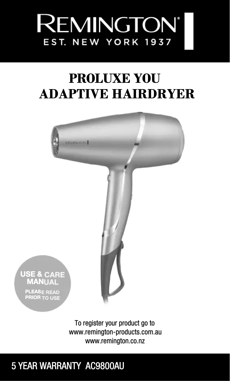 Image de la première page du manuel de l'appareil Proluxe You AC9800AU