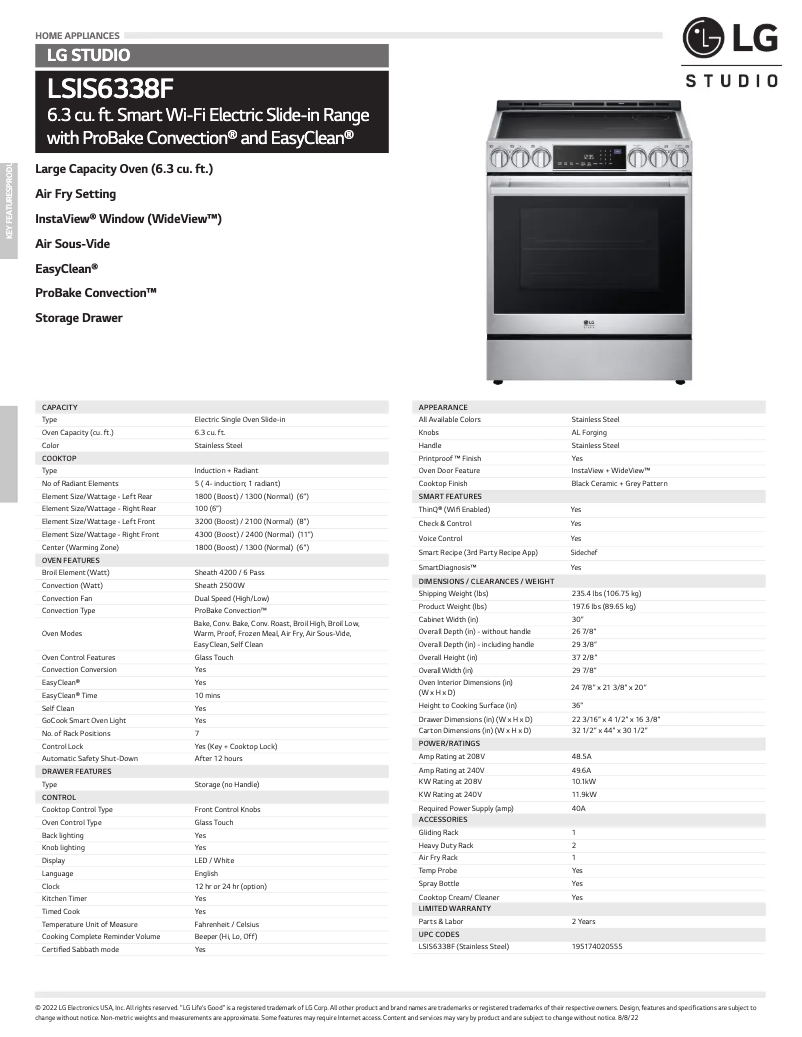 Página 1 del manual Ficha técnica LG LSIS6338F