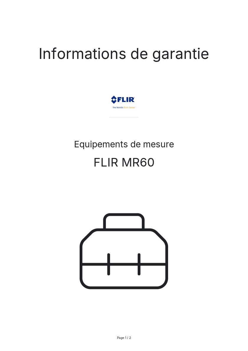 Page n°1 - Informations de garantie FLIR MR60