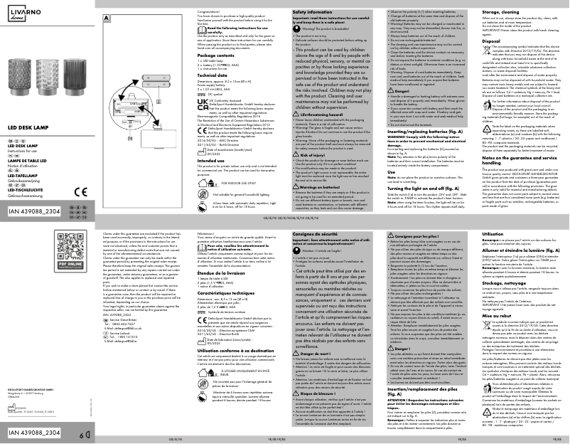 Page 1 de la notice Manuel utilisateur Livarno Lux IAN 439088