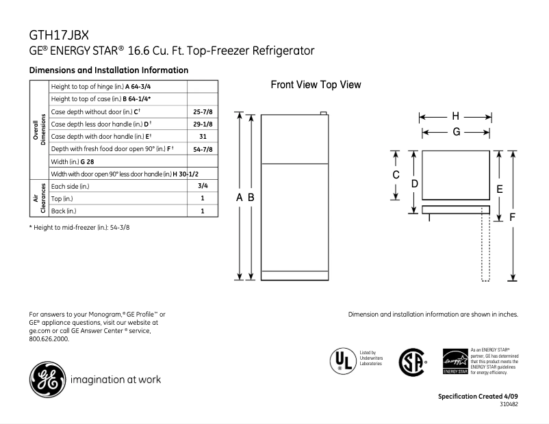 First page image of the manual for GTH17JBXBB