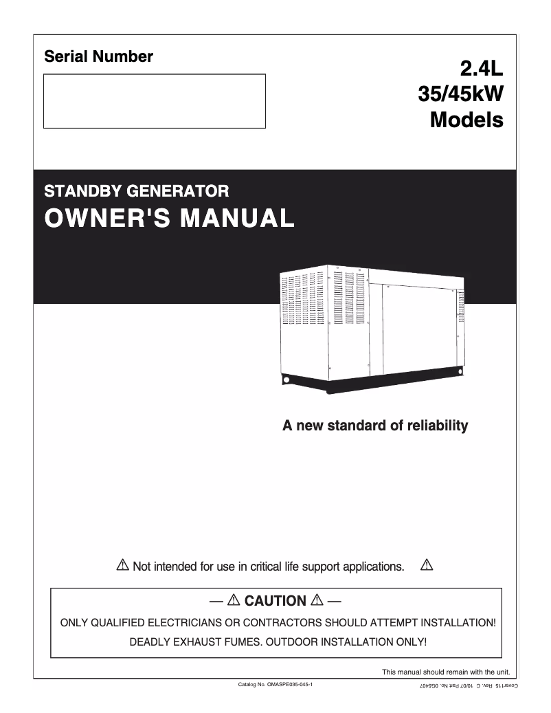 Page n°1 - Manuel utilisateur Generac QT04524ANANR