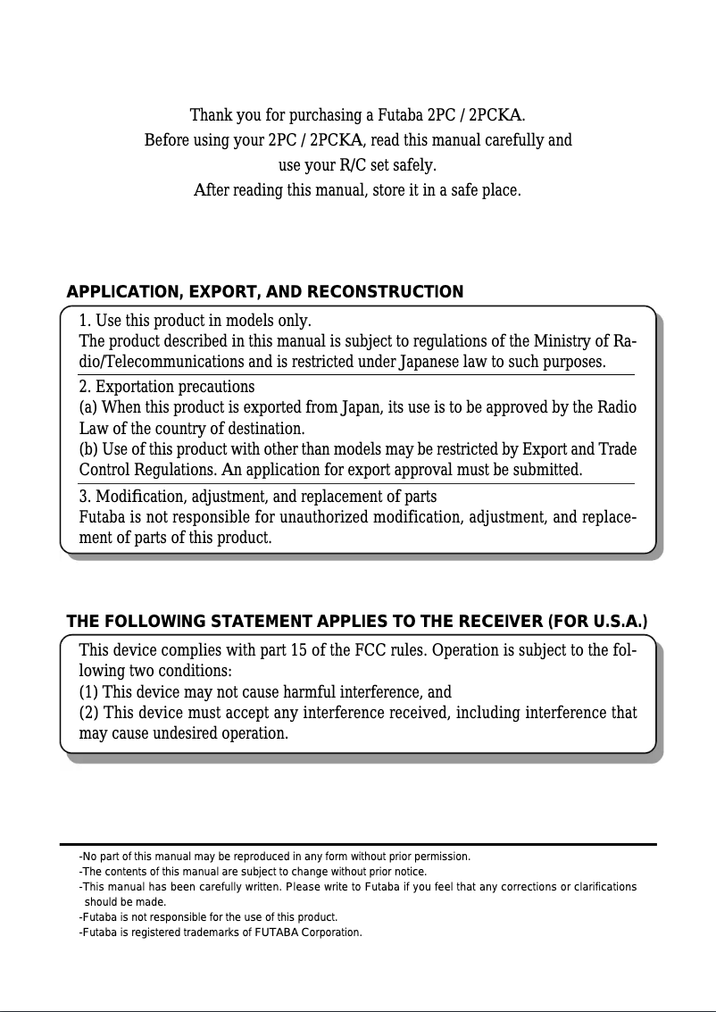 Page 1 de la notice Manuel utilisateur Futaba 2PC