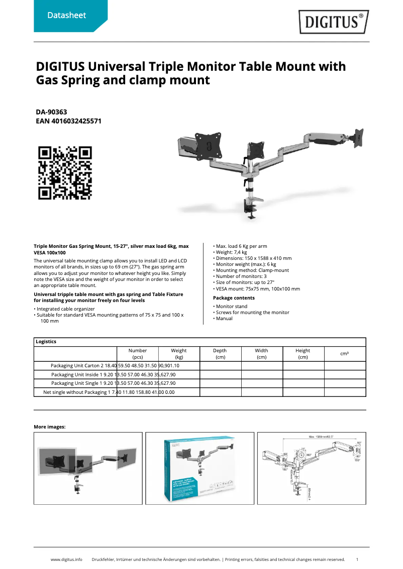 Page 1 of the manual Technical Sheet Digitus DA-90363