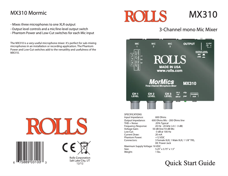 Page n°1 - Guide de démarrage rapide Rolls MorMics MX310