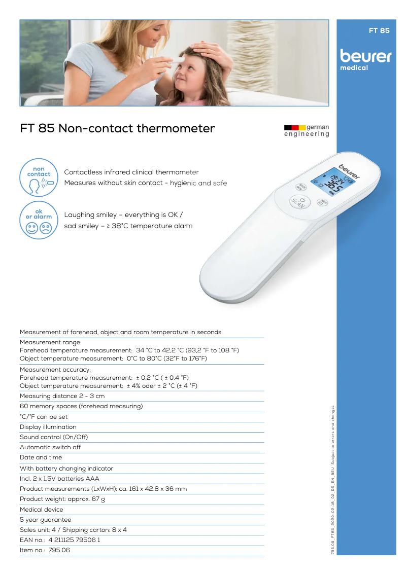 Página 1 del manual Ficha técnica Beurer FT 85