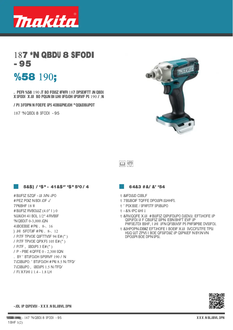 Page n°1 - Fiche technique Makita DTW190Z