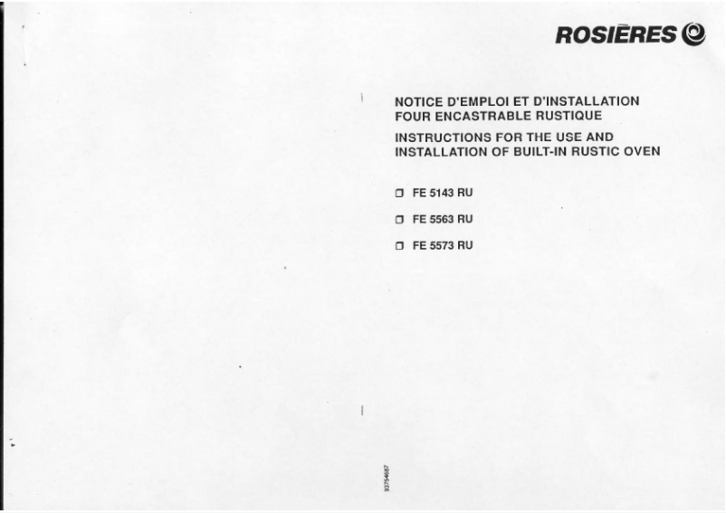 Page 1 de la notice Manuel utilisateur Rosieres FE 5143 RU