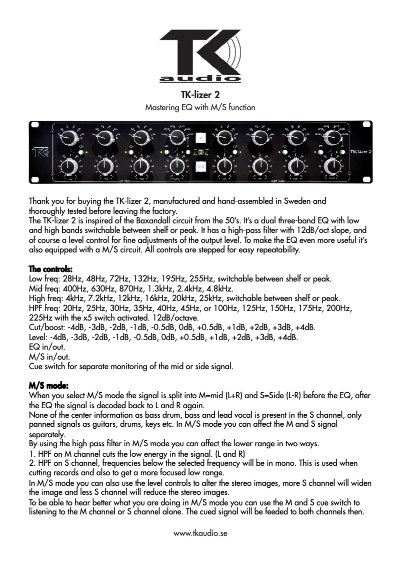 Page n°1 - Manuel utilisateur TK Audio TK-lizer 2