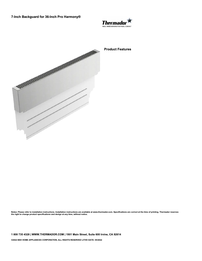 Page 1 de la notice Fiche technique Thermador PA36WLBH