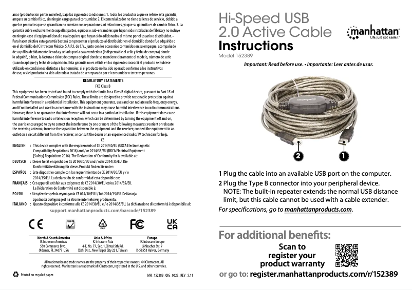 Page 1 de la notice Manuel utilisateur Manhattan 152389