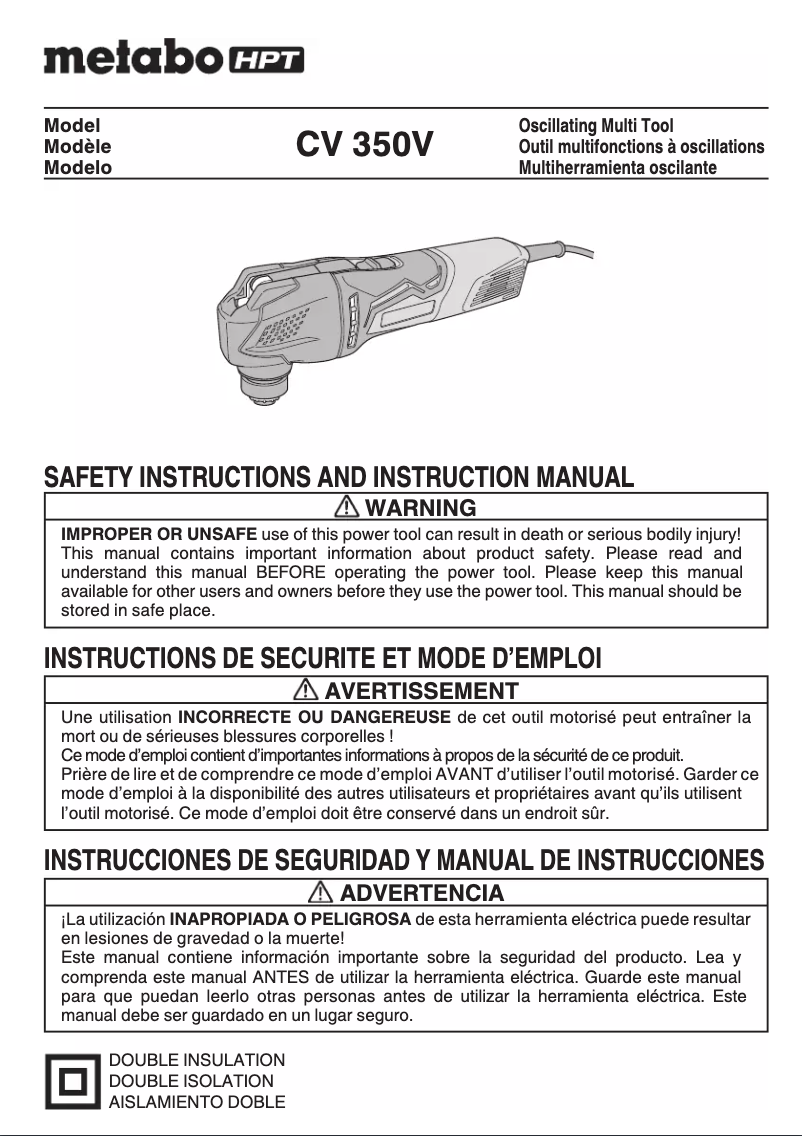 Page 1 de la notice Manuel utilisateur Metabo CV 350V