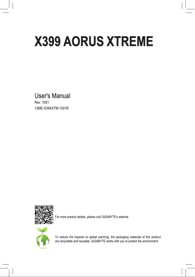 Page 1 de la notice Manuel utilisateur Gigabyte X399 Aorus Xtreme