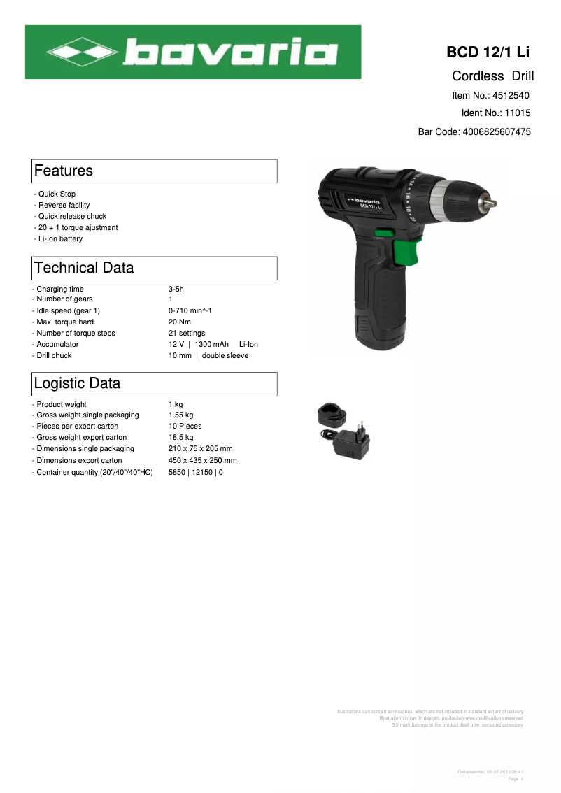 Imagen de la primera página del manual del dispositivo BCD 12/1 Li