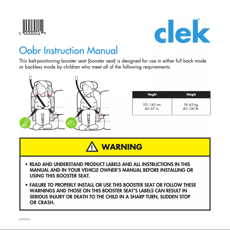 Page n°1 - Manuel utilisateur Clek Oobr