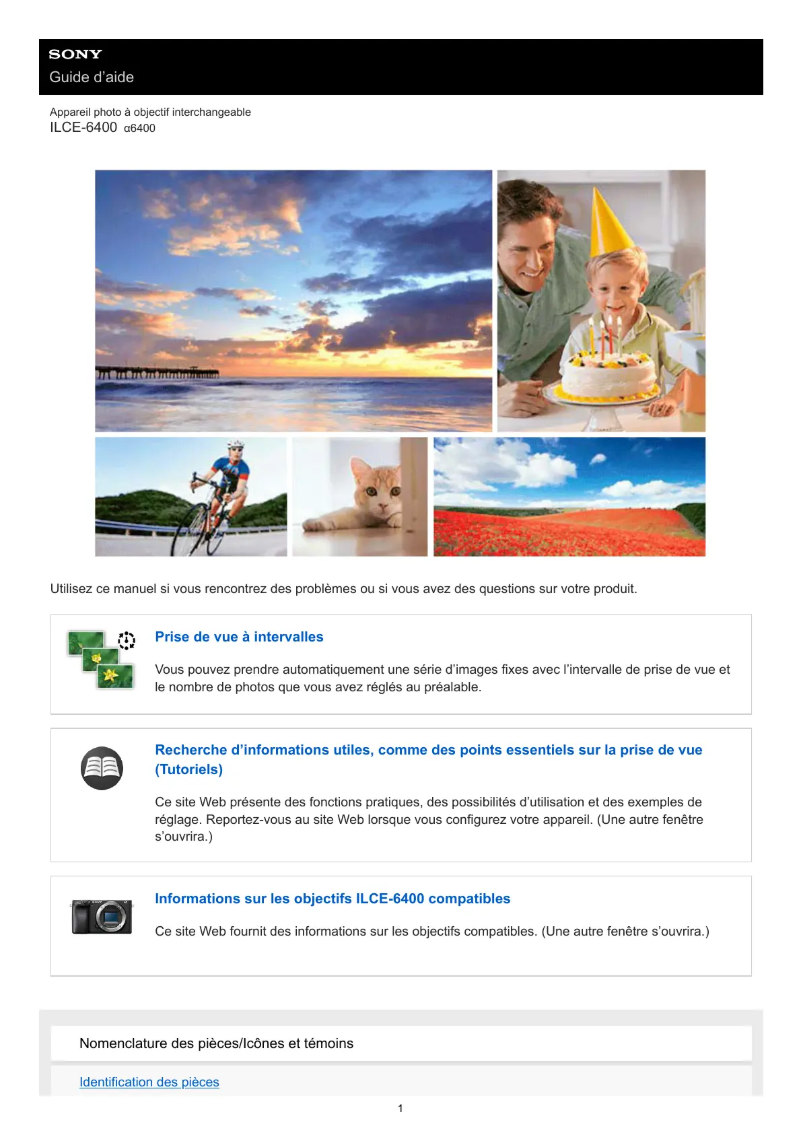 Image de la première page du manuel de l'appareil Alpha A6400