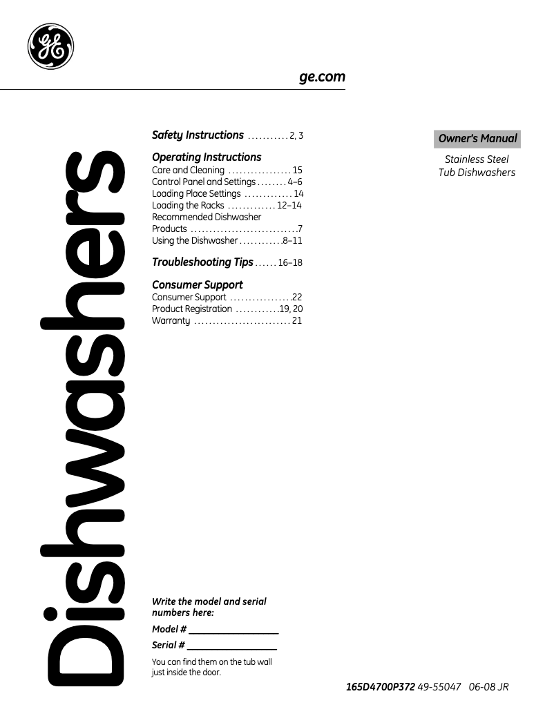 Page 1 de la notice Manuel d'utilisation et d'entretien GE Profile PDWT480PSS