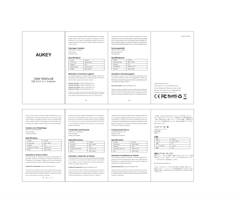 Page 1 de la notice Manuel utilisateur Aukey CB-A26