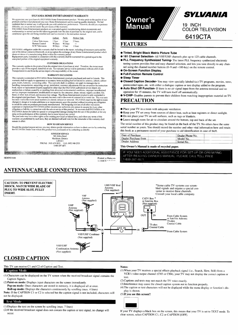Page n°1 - Manuel utilisateur Sylvania 6419CTA