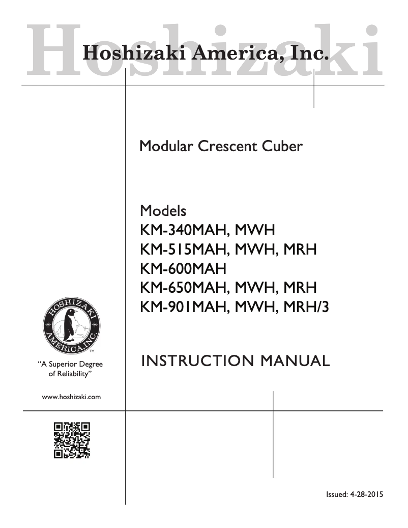 Page 1 de la notice Manuel utilisateur Hoshizaki KM-600MAH