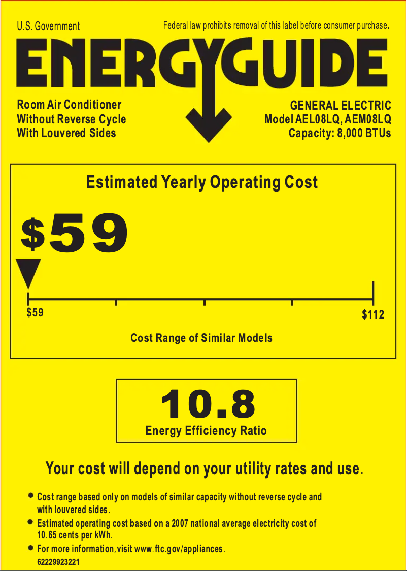 Page 1 de la notice Label énergétique GE AEM08LQ