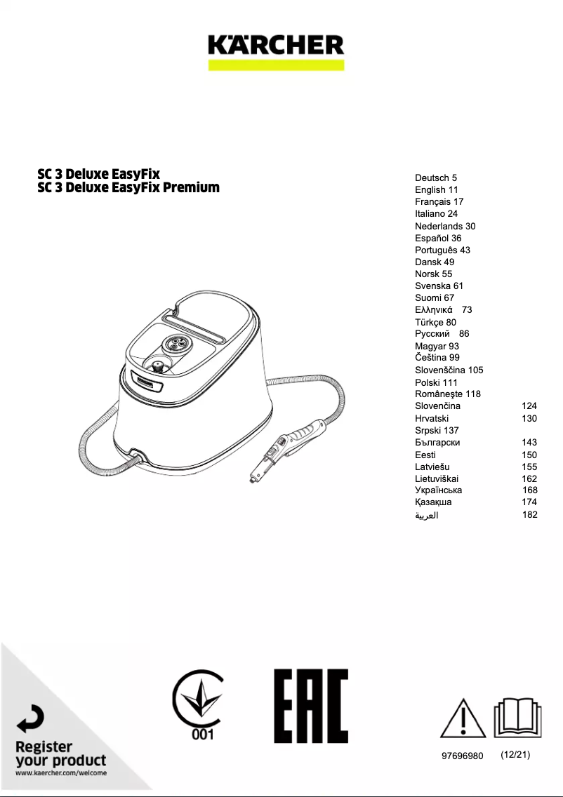 Page 1 de la notice Manuel utilisateur Kärcher SC 3 Deluxe EasyFix Premium