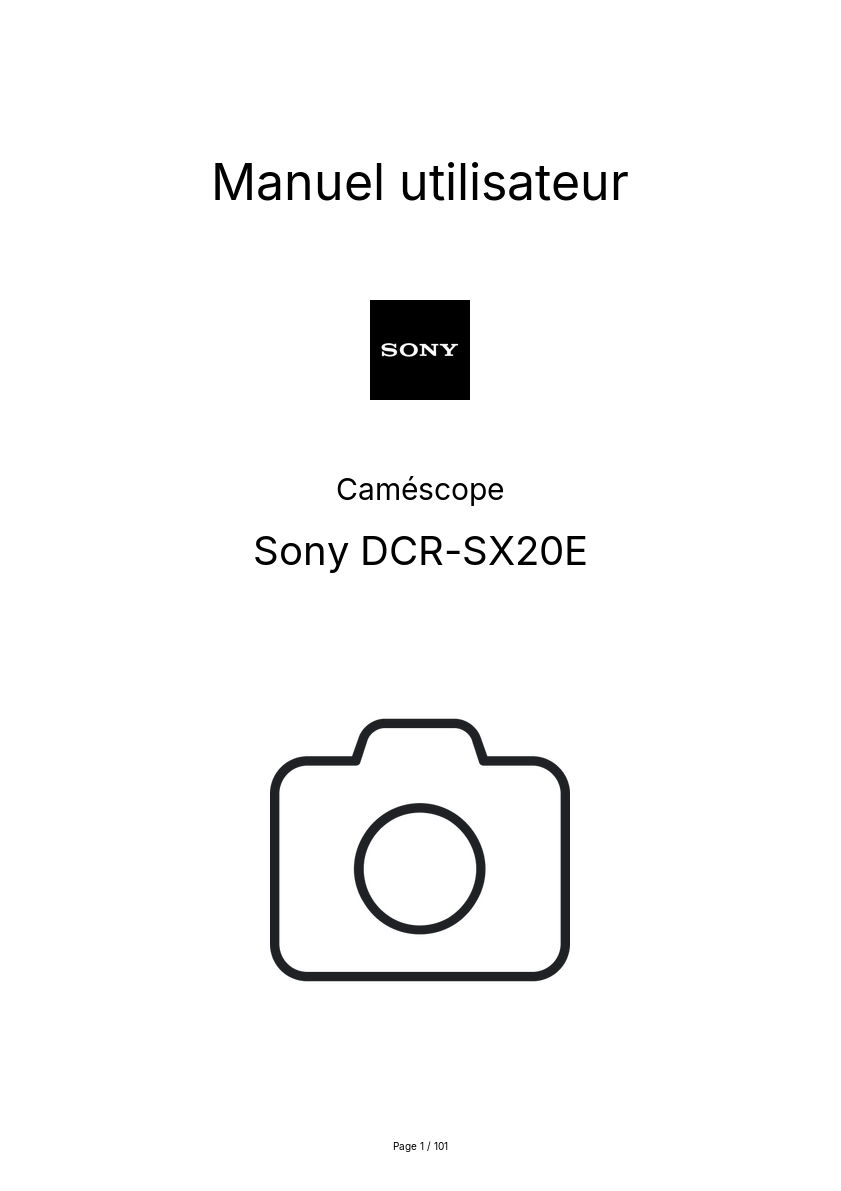 Image de la première page du manuel de l'appareil DCR-SX20E